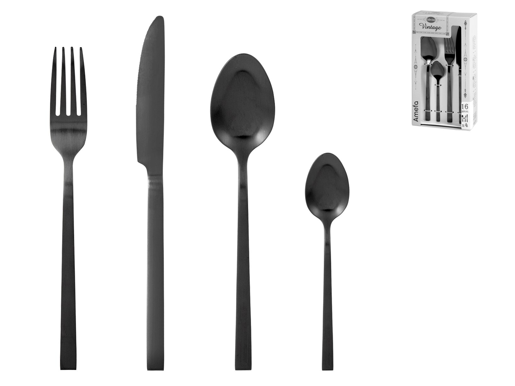 Set moderno posate nero da 16pz